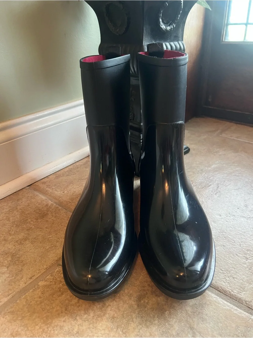 Tommy Hilfiger Black Short Rain Boots with Red Interior